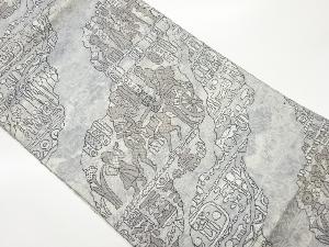 本場筑前博多道長取に古代人物・抽象模様織出し名古屋帯